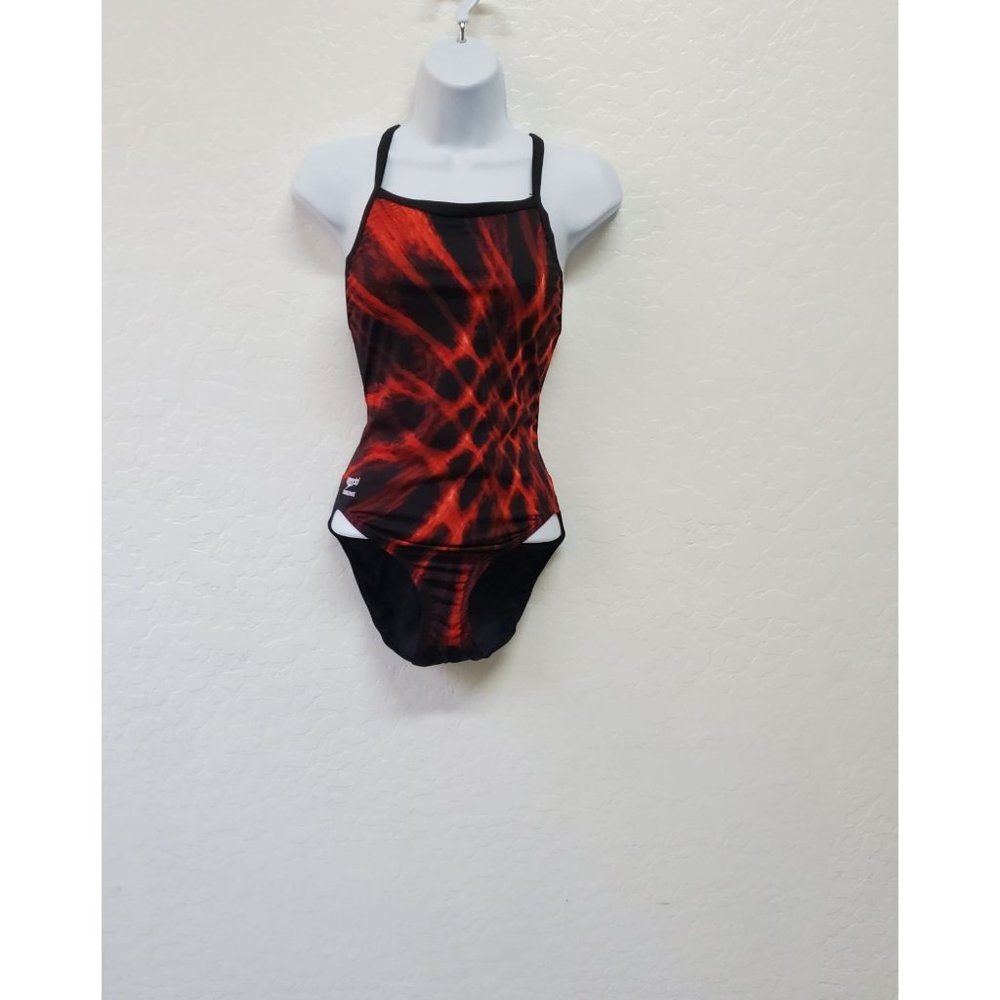 Speedo Endurance+ Angles Free Back Womens Performance Racing Swimsuit Red, Size